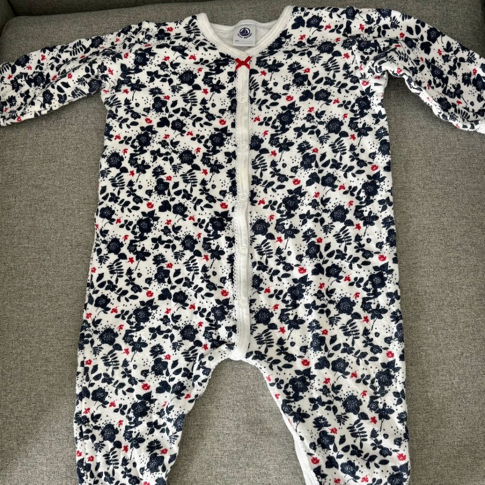 Petit Bateau Navy and Red Floral Footie